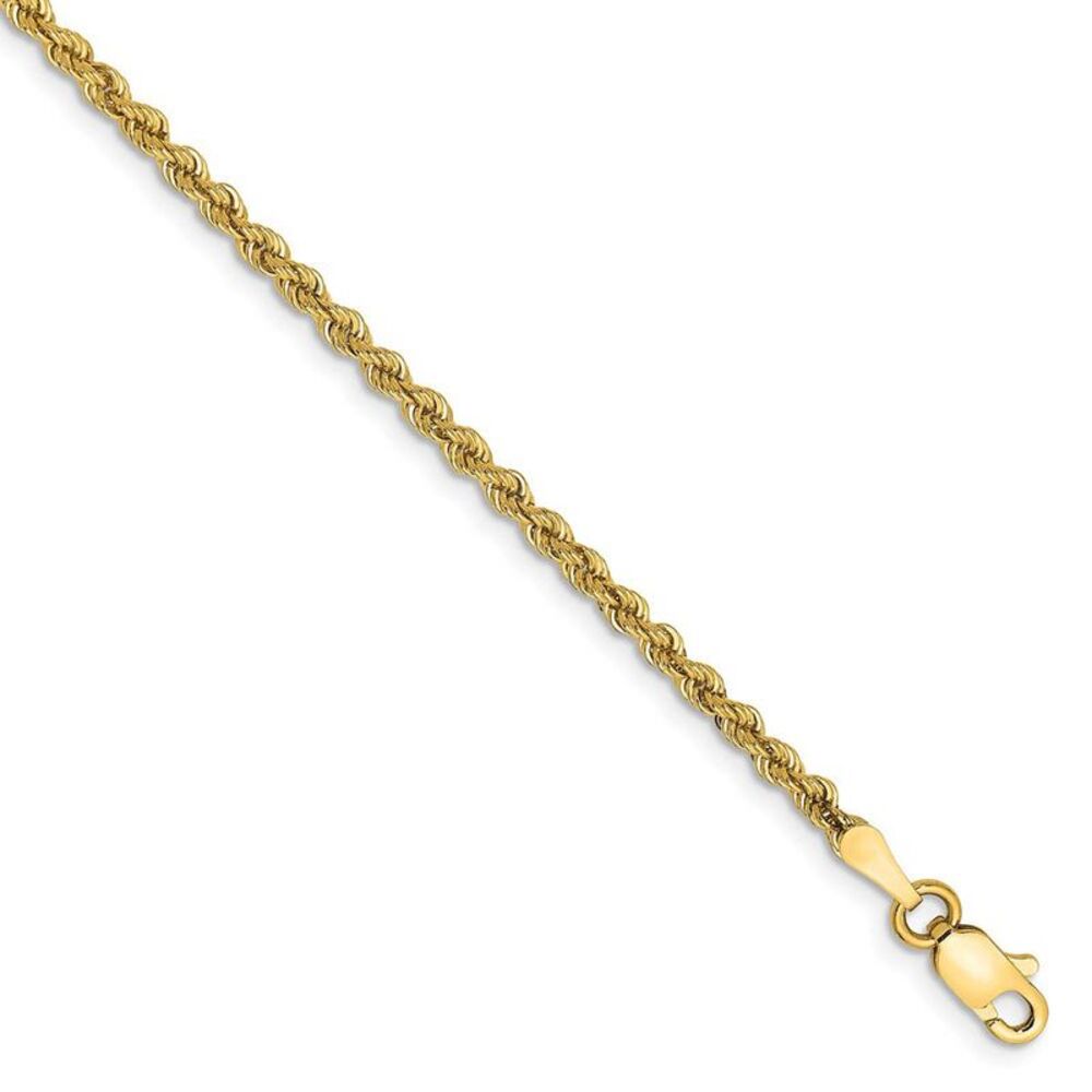 2.25mm, 14k Yellow Gold, Handmade Solid Rope Chain Bracelet, 8 Inch